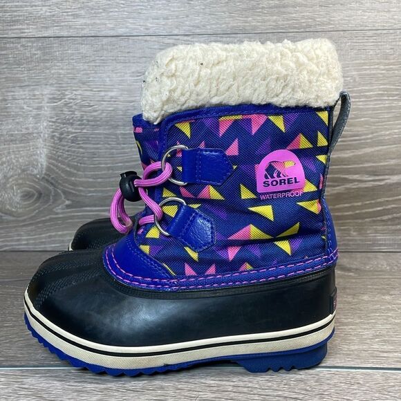 Sorel Yoot Pac Geometric Nylon Warm Waterproof Toddler Girl Sz 12 Fur Lined Boot - Picture 3 of 12